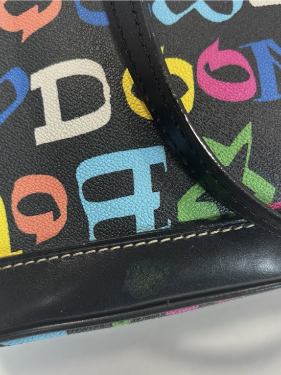 Dooney & Bourke Black Rainbow Logo Doodle Graffiti Large Tote Bag Logo Colorful - Picture 7 of 10